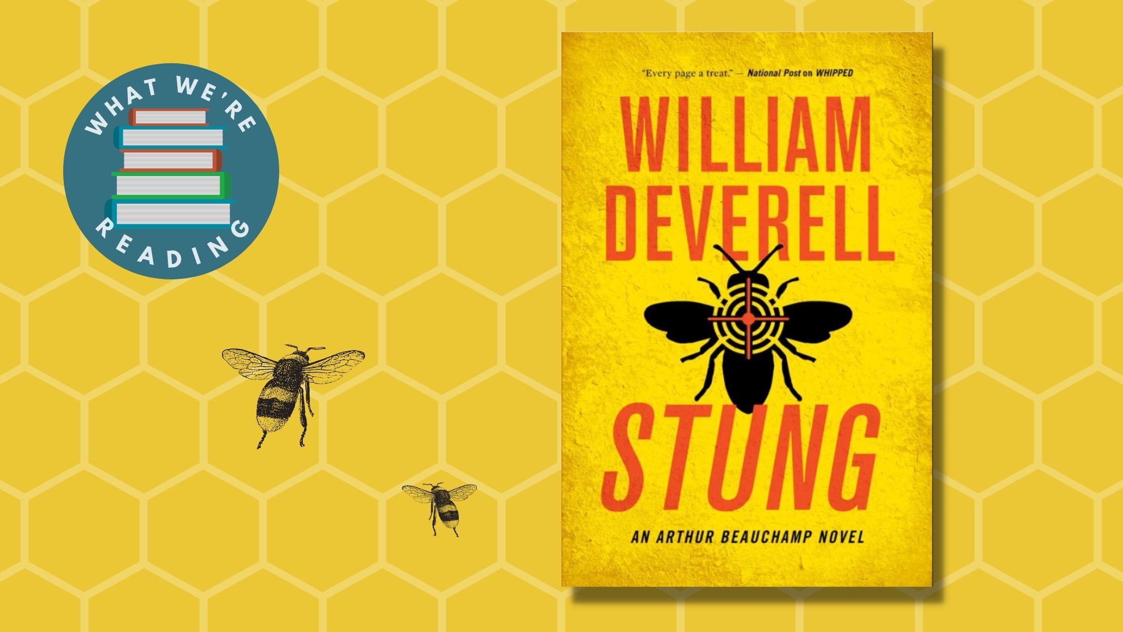 Stung book cover on honeycomb background